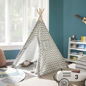 Tenda Indiani Bambini Casa per Bambini con 1 portella e 1 Finestra Righe bianco sporco OSS03,IT