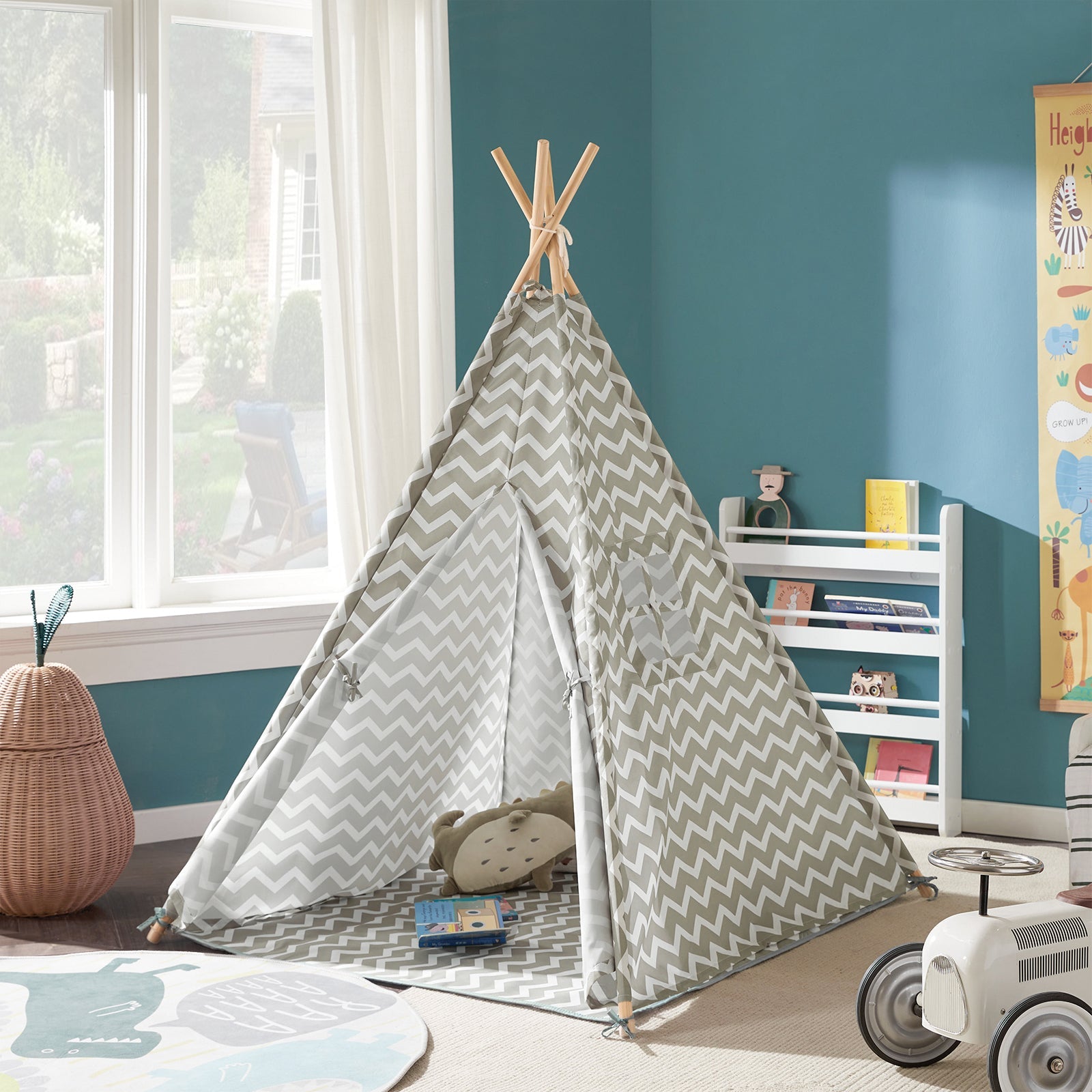 Tenda Indiani Bambini Casa per Bambini con 1 portella e 1 Finestra Righe bianco sporco OSS03,IT
