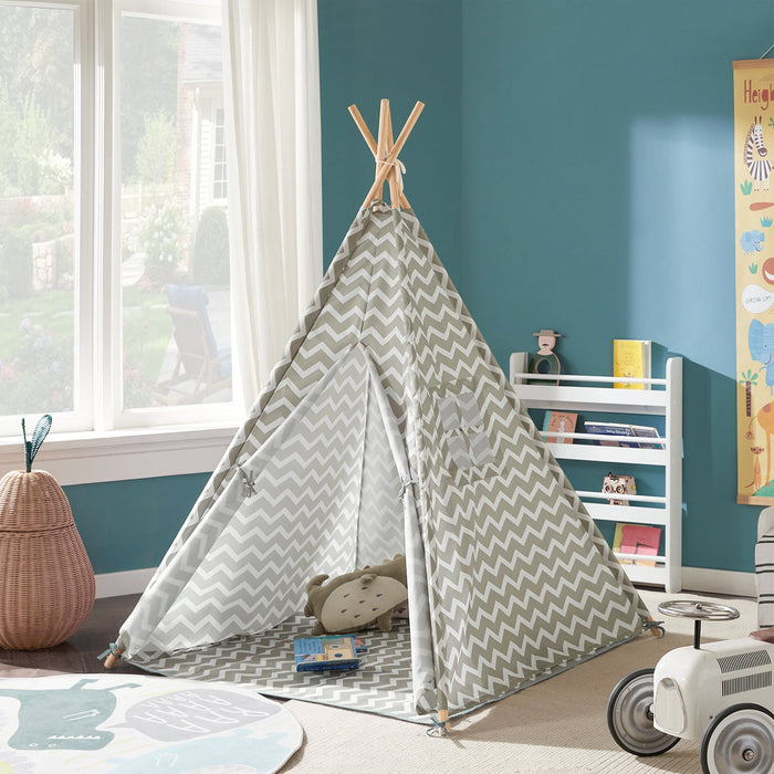 Tenda Indiani Bambini Casa per Bambini con 1 portella e 1 Finestra Righe bianco sporco OSS03,IT