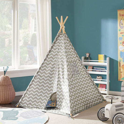 Tenda Indiani Bambini Casa per Bambini con 1 portella e 1 Finestra Righe bianco sporco OSS03,IT