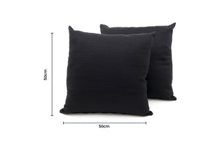 Coppia Cuscini Arredo Imbottiti Tessuto Ottoman In Tinta Unita Colore Nero 22 - 50x50 - Nero 22