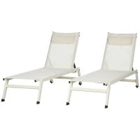 Chaise Longue Lettino Prendisole Reclinabile 2pz in Alluminio e Poliestere, 55x195x30 cm, Beige