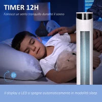 Ventilatore a Torre 45W a 3 Modalità e 3 Velocità con Timer da 12h, in ABS e Alluminio, Ø31.5x93 cm, Bianco