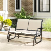 Panchina a Dondolo da Giardino a 2 Posti in Metallo e Tessuto a Rete Traspirante, 120x70x85cm, Beige