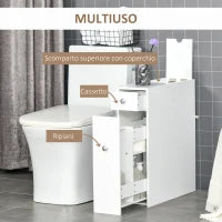 Mobiletto Armadietto con Cassetti Scorrevoli Moderno da Bagno, MDF, 17x48x58cm, Bianco