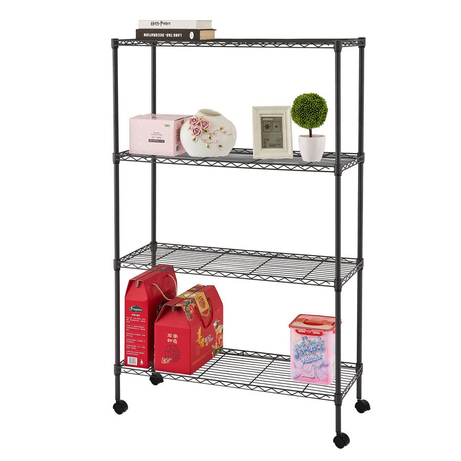 Scaffale acciaio cromato con ruote 4 ripiani 90x35x137 cm