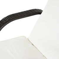 Lettino Prendisole da Giardino con Ruote, Sedia a Sdraio per Spiaggia con Altezza Regolabile in Rattan, Marrone e Crema, 200x73x103cm