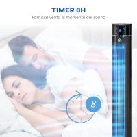Ventilatore a Colonna 60W con 3 Velocità, 3 Modalità e Timer 8h, in ABS, Ø32x106.8 cm, Nero