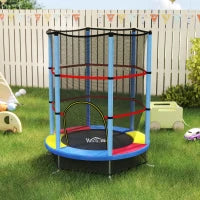Tappeto Elastico per Bambini 3-6 Anni con Rete di Protezione, 6 Colonne e 3 Ingressi, Ø140x190 cm, Multicolore