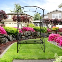 Panchina da Giardino da 2 Posti con Pergolato, in Metallo, 115 x 59 x 203 cm, Nero