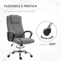 Sedia da Ufficio Presidenziale Ergonomica Basculante e Imbottita con Altezza e Inclinazione Regolabile, 62 x 76 x 110-119cm