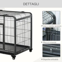 Kennel Gabbia per Cani Pieghevole Doppia Porta con Blocco 4 Ruote con Freno e Fondo Rimovibile, 109.5x71x78cm