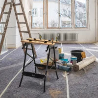 DURHAND Banco da Lavoro Pieghevole con 4 Morsetti, Tavolo da Lavoro, Carico 100 kg, 62,5x60,5x78,5cm, Nero