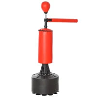 Sacco da Boxe ad Altezza Regolabile con Punching Ball e Base Riempibile, 88x48x155-205 cm, Rosso e Nero
