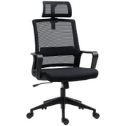 Sedia da Ufficio Ergonomica con Poggiatesta e Altezza Regolabili, Funzione Dondolo e Ruote, Nero