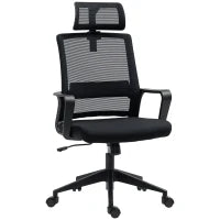 Sedia da Ufficio Ergonomica con Poggiatesta e Altezza Regolabili, Funzione Dondolo e Ruote, Nero