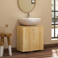 Mobiletto Bagno Sottolavabo Sospeso a 2 Ante con 2 Ripiani in Legno, Colore Naturale
