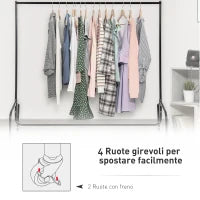 Rella Appendiabiti Attaccapanni in Metallo, Stand per Vestiti con Rotelle, Nero, 150x60x170cm