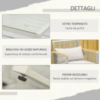 Set da Giardino 4 Pezzi in Rattan PE con 2 Poltrone, Divanetto e Tavolino da Caffè in Vetro Temperato Grigio
