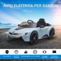 Macchina Elettrica per Bambini 3-8 anni Licenza BMW I8 Coupé con Telecomando e 2 Porte, 115x72.5x46 cm, Blu
