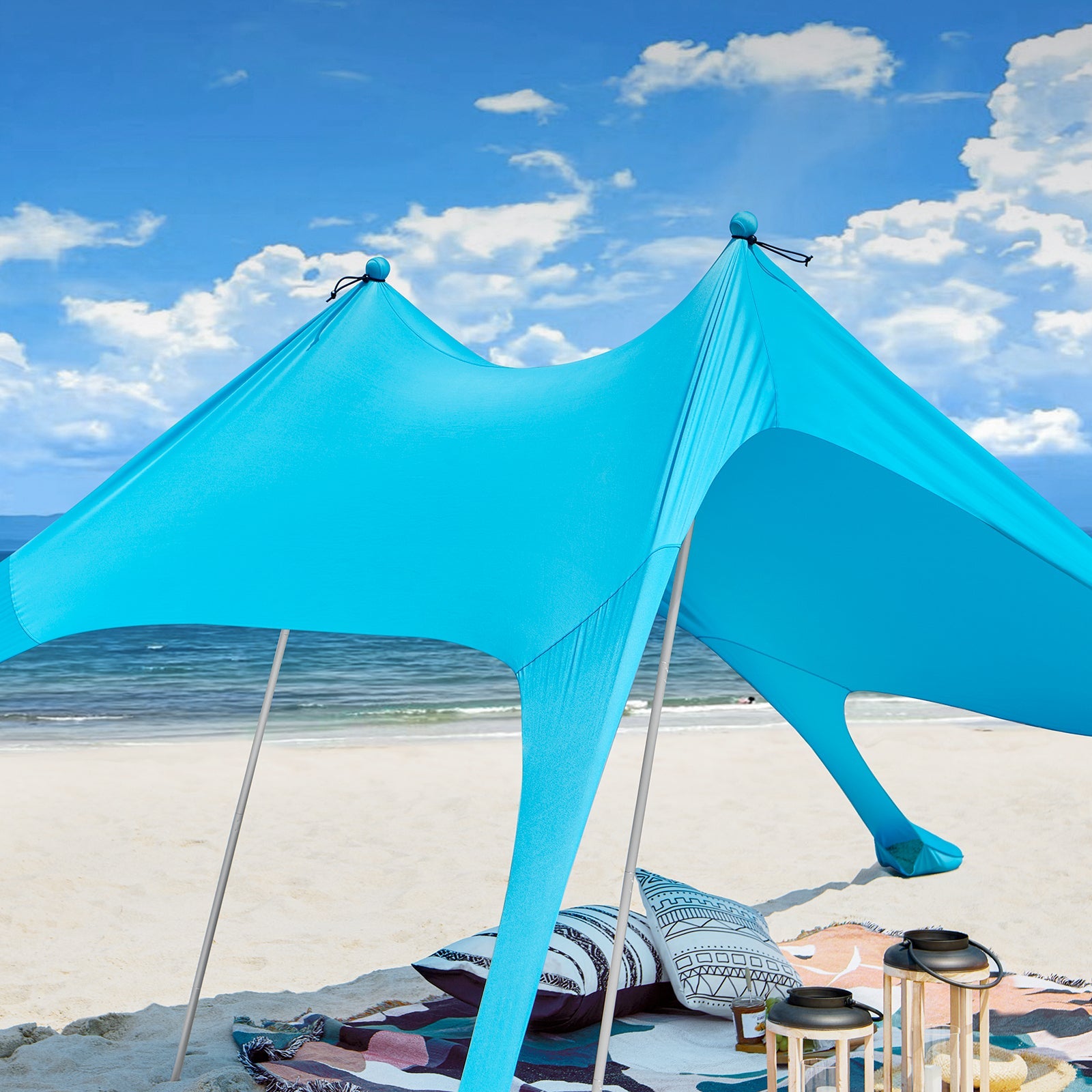 Tenda da spiaggia portatile tenda parasole spiaggia con protezione dai raggi UV UPF 30+ Azzurro OZT01-HB