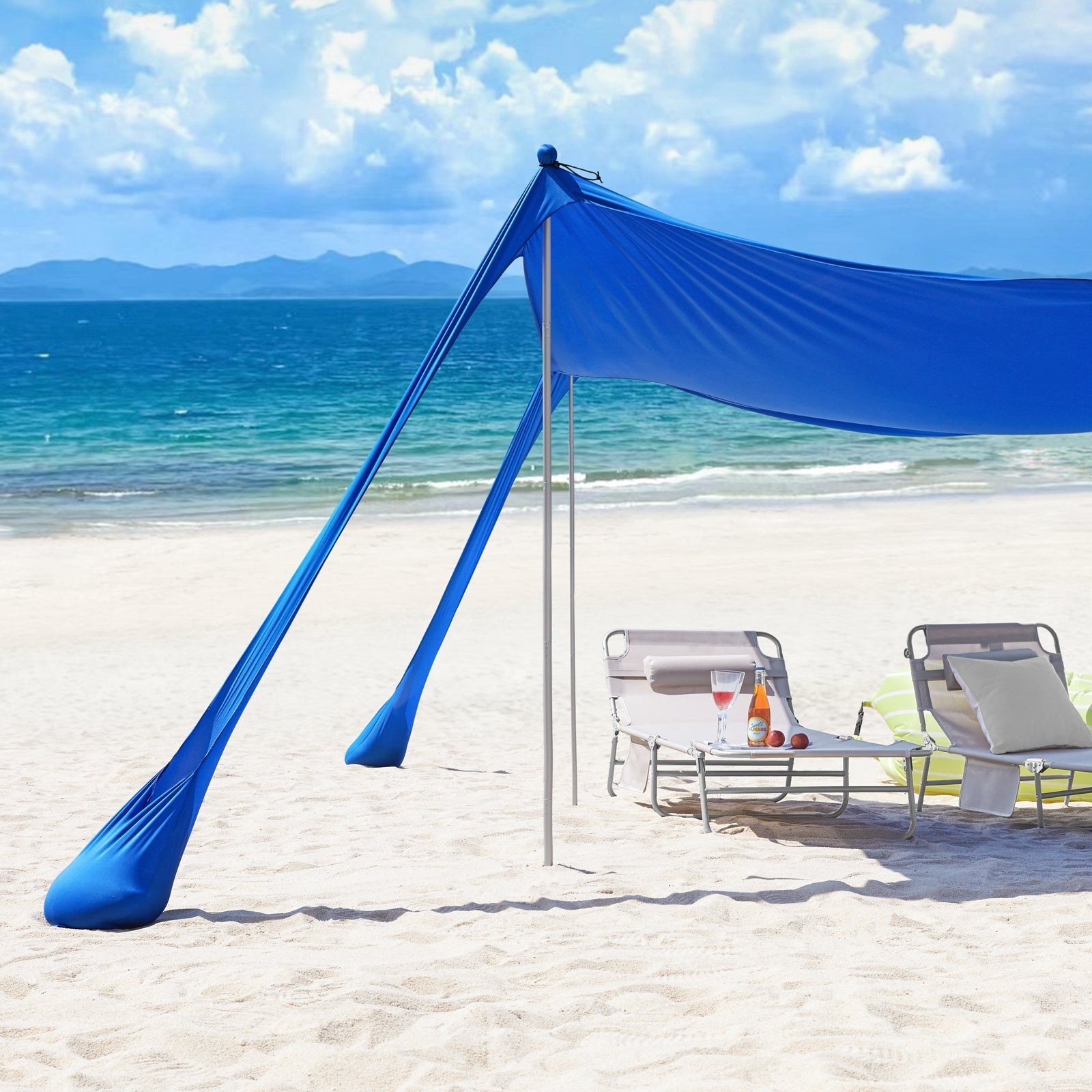 Tenda da spiaggia portatile tenda parasole con 4 aste spiaggia con protezione dai raggi UV UPF 30+ Blu 400x400x200cm OZT02-DB