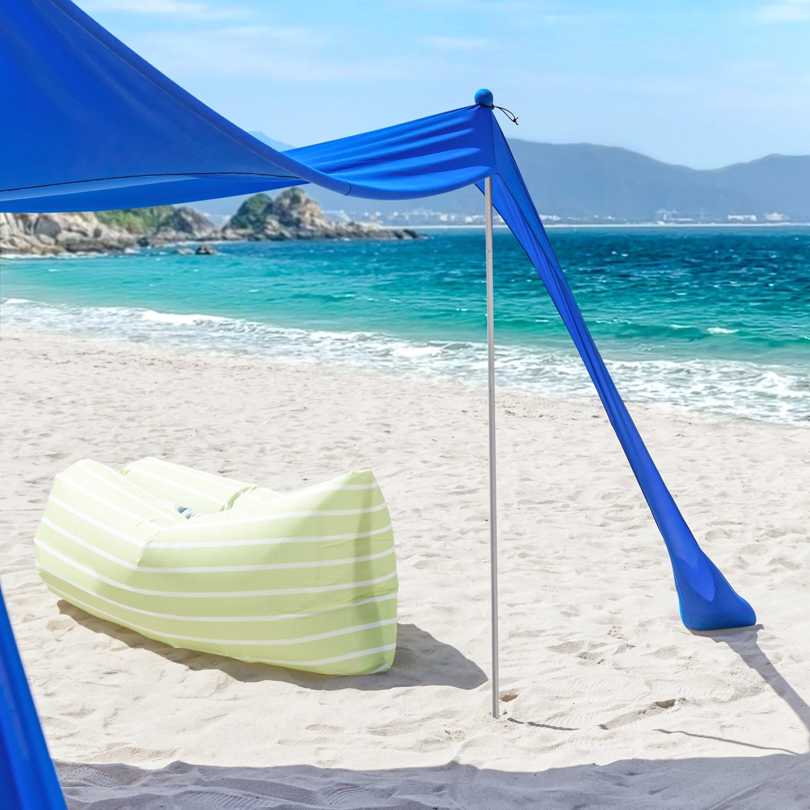 Tenda da spiaggia portatile tenda parasole con 4 aste spiaggia con protezione dai raggi UV UPF 30+ Blu 400x400x200cm OZT02-DB