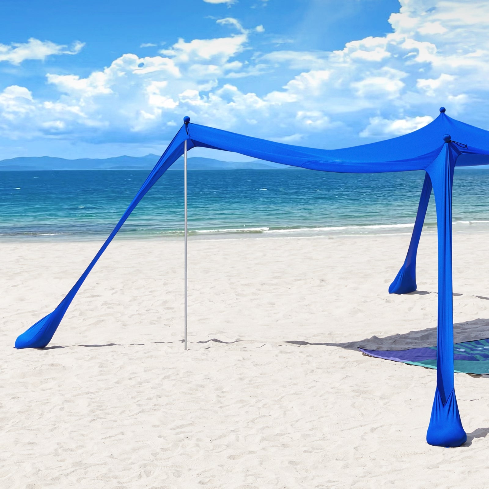 Tenda da spiaggia portatile tenda parasole con 4 aste spiaggia con protezione dai raggi UV UPF 30+ Blu 400x400x200cm OZT02-DB