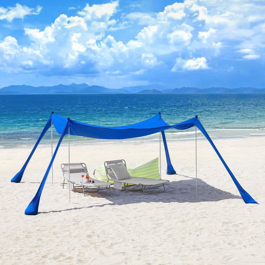 Tenda da spiaggia portatile tenda parasole con 4 aste spiaggia con protezione dai raggi UV UPF 30+ Blu 400x400x200cm OZT02-DB