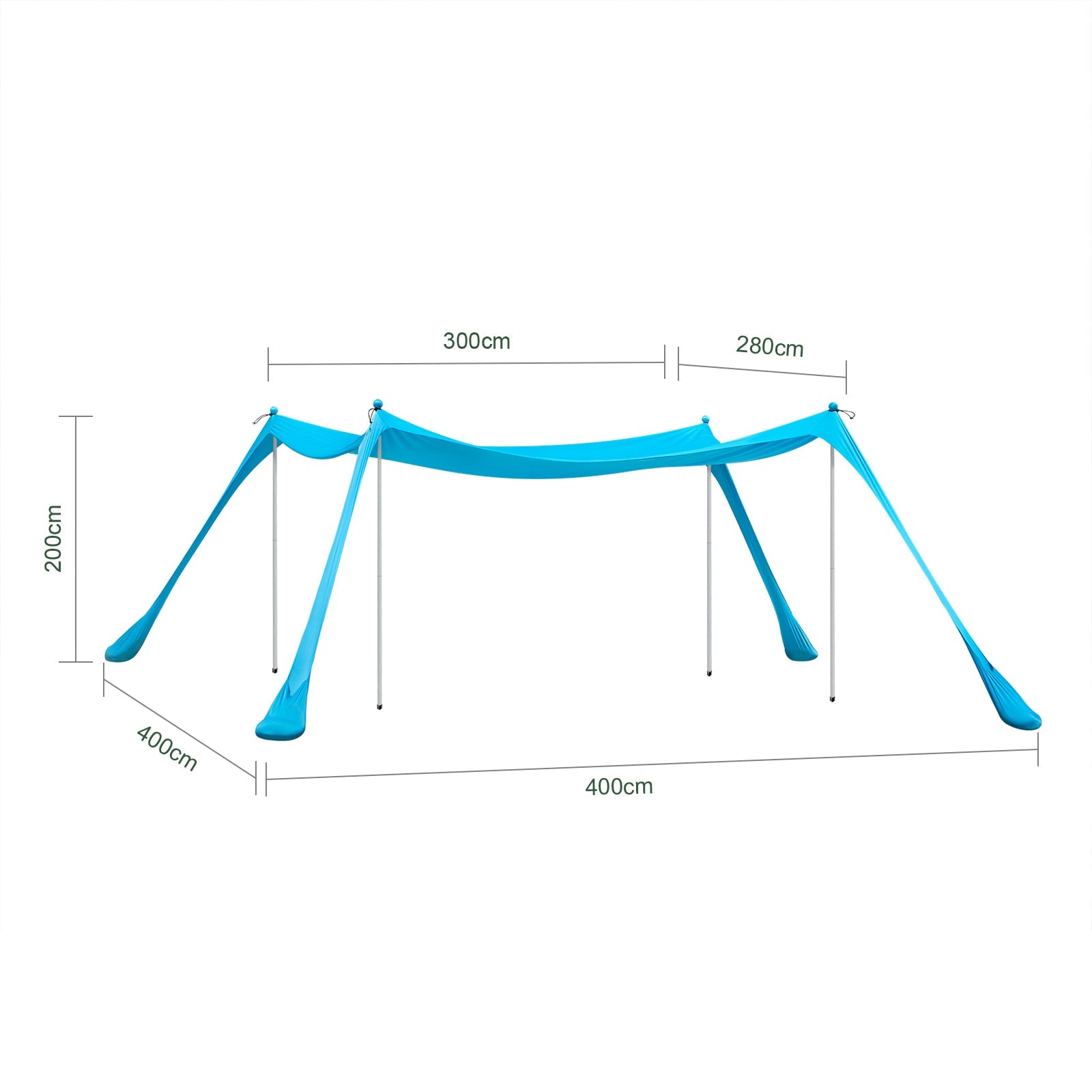 Tenda da spiaggia portatile tenda parasole con 4 aste spiaggia con protezione dai raggi UV UPF 30+ Azzurro 400x400x200cm OZT02-HB