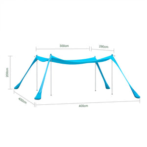 Tenda da spiaggia portatile tenda parasole con 4 aste spiaggia con protezione dai raggi UV UPF 30+ Azzurro 400x400x200cm OZT02-HB