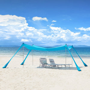 Tenda da spiaggia portatile tenda parasole con 4 aste spiaggia con protezione dai raggi UV UPF 30+ Azzurro 400x400x200cm OZT02-HB
