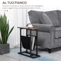 Tavolino da Salotto in Truciolato e Acciaio con Borsa Portaoggetti in Tessuto Oxford, 49x19x55 cm, Marrone e Nero