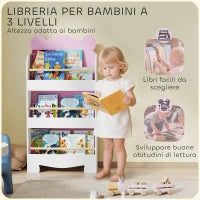 Libreria per Bambini con 3 Ripiani a Forma di Orsetto con Barriere Frontali, 55x15x110 cm, Rosa