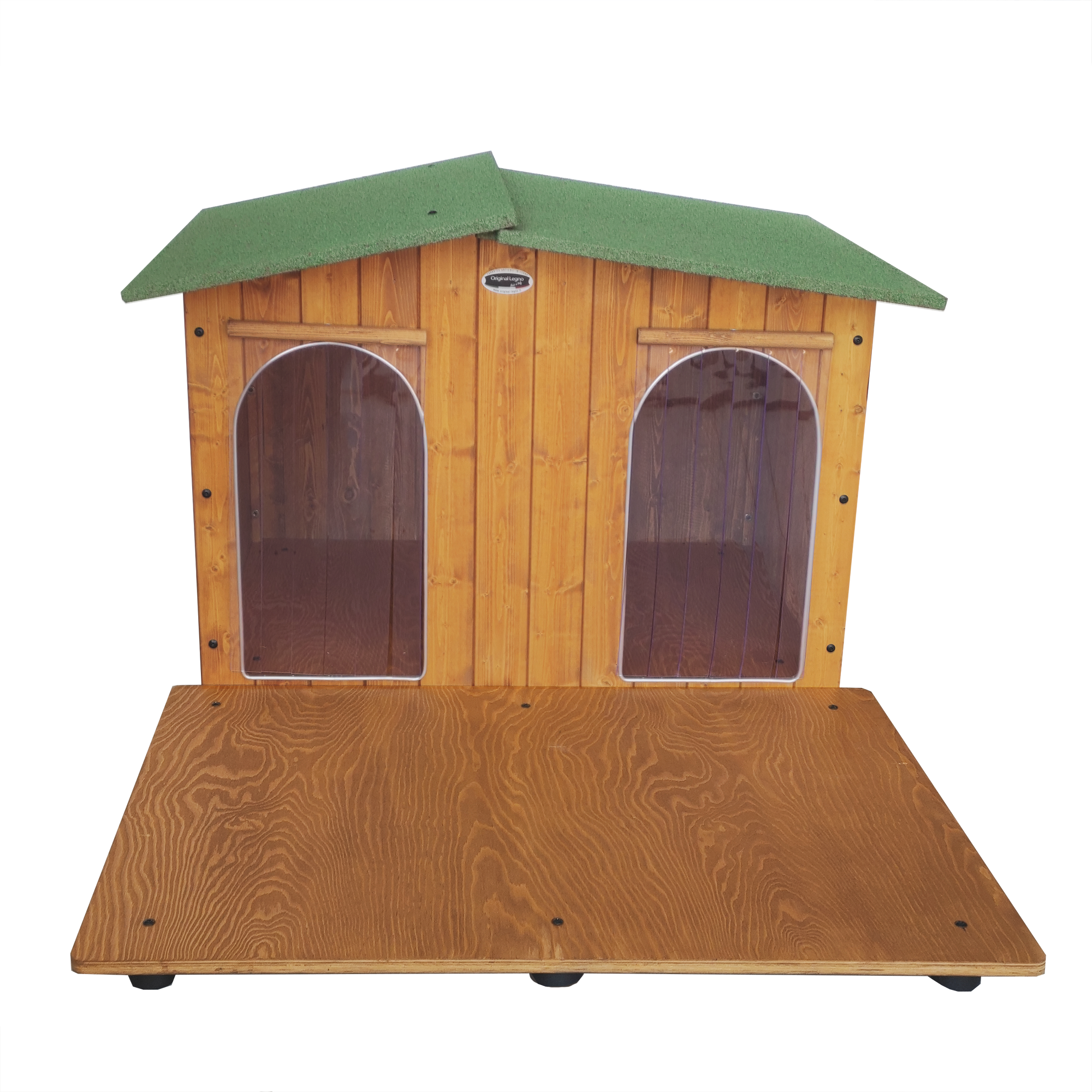 CUCCIA IN LEGNO PER CANI DA ESTERNO OASI CON DUE INGRESSI E DAVANZALE CON SEPARÈ ESTRAIBILE CON 2 "TENDINE OMAGGIO" L.119 x P.153 x H.87
