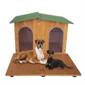 CUCCIA IN LEGNO PER CANI DA ESTERNO OASI CON DUE INGRESSI E DAVANZALE CON SEPARÈ ESTRAIBILE CON 2 "TENDINE OMAGGIO" L.119 x P.153 x H.87