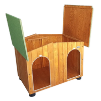 CUCCIA IN LEGNO PER CANI DA ESTERNO OASI CON DUE INGRESSI E DAVANZALE SENZA SEPARÈ CON 2 "TENDINE OMAGGIO" L.119 x P.153 x H.87