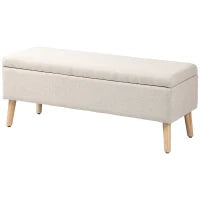 Panca Contenitore Imbottita per Camera da Letto, Ingresso, Soggiorno, Carico 220 Kg, in Tessuto Effetto Lino, 110 x 39 x 45 cm, Beige