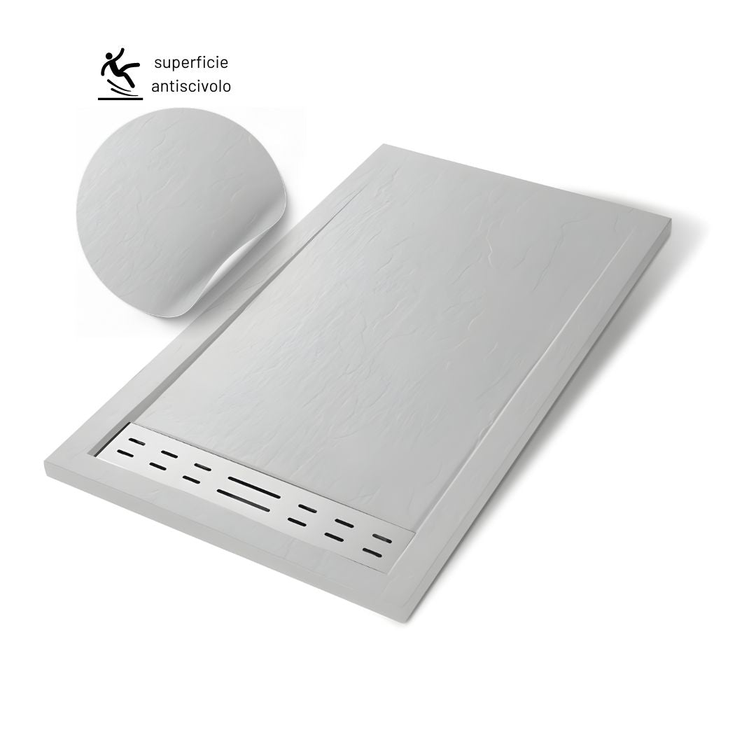 Piatto doccia mineral marmo resina antiscivolo h 4 cm *** misure l140 x p80 x h4 cm, tinta bianco, confezione 1