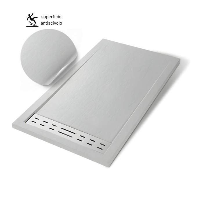 Piatto doccia mineral marmo resina antiscivolo h 4 cm *** misure l140 x p80 x h4 cm, tinta bianco, confezione 1