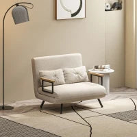 Divano Letto 3 in 1 in Tessuto Effetto Velluto con Schienale Regolabile e 2 Cuscini, 102x73x81 cm, Bianco Crema