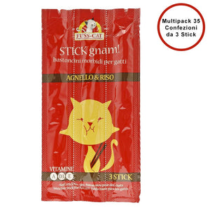 Multipack da 35 buste di snack per gatti stick morbidi gnam gatto agnello e riso