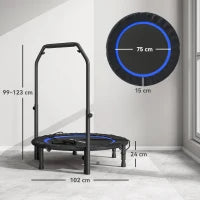 Trampolino Fitness Pieghevole Ø102 cm con Manubrio Regolabile, Struttura in Acciaio, Blu e Nero