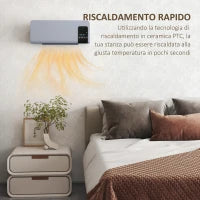 Termoventilatore da Parete Oscillante con Telecomando, Timer 12h e 2 Modalità, 54.5x12x21.5 cm, Grigio
