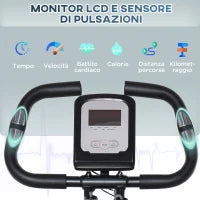 Cyclette Pieghevole con Schienale, Bande Elastiche e 8 Livelli di Resistenza Regolabile, Cyclette da Casa Silenziosa con Display LCD, Sensore di Frequenza Cardiaca, Porta Cellulare e Ruote