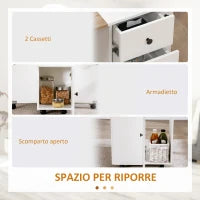 Tavolo Pieghevole con 2 Cassetti e Armadietto, 6 Rotelle e Freni, 120x60x76.5 cm, Bianco e Rovere