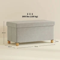 Panca Contenitore Pieghevole da 67L, Coperchio Imbottito e Rivestimento Vellutato, 76x38x38cm, Crema