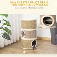 Casetta per Gatti Tiragraffi a Torre 3 Nicchie Corda in Sisal Alga Marina