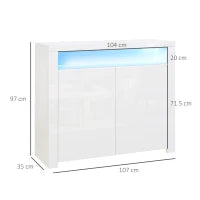 Mobiletto Salvaspazio Multiuso per Ingresso, Salotto o Bagno in Legno Bianco, con Luci LED Colorate, 107x35x97cm