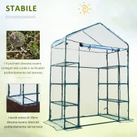Serra da Giardino in Acciaio e PVC Trasparente con Porta Avvolgibile, 143x73x195 cm, verde